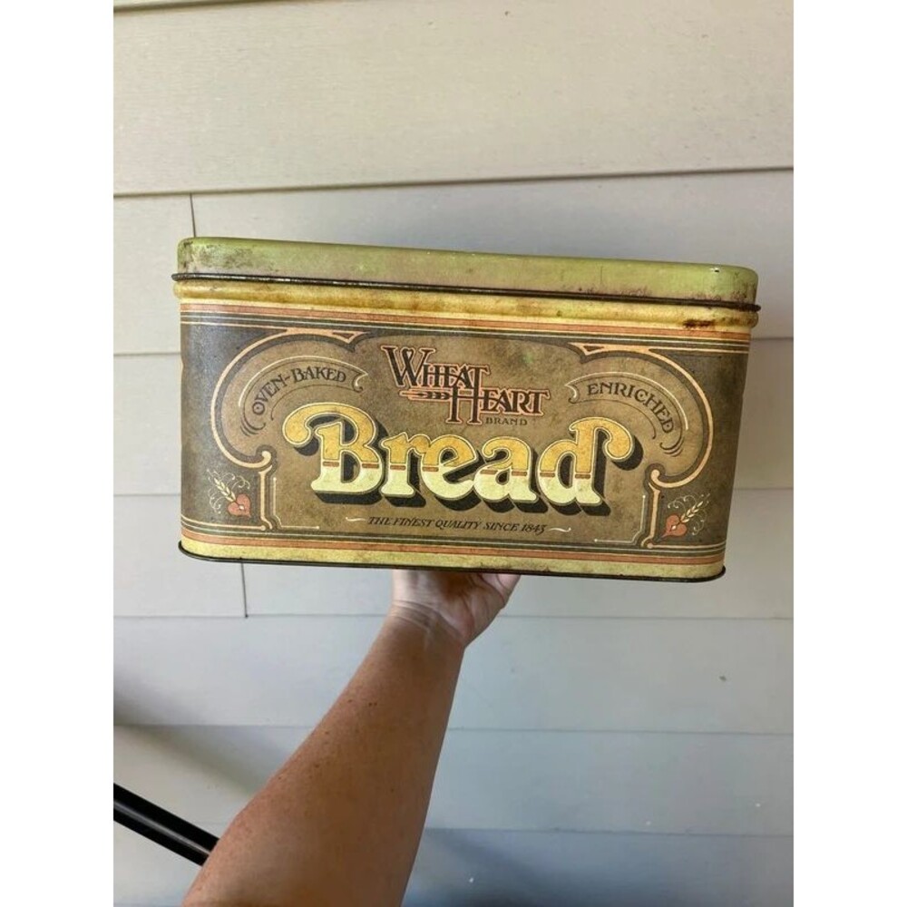Vintage Wheat Heart Bread Tin Box Litho Metal Container